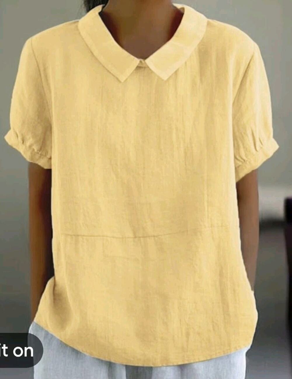 Yellow Peter Pan Collar Puff Sleeve 100% Cotton Blouse Top Women's Small #810